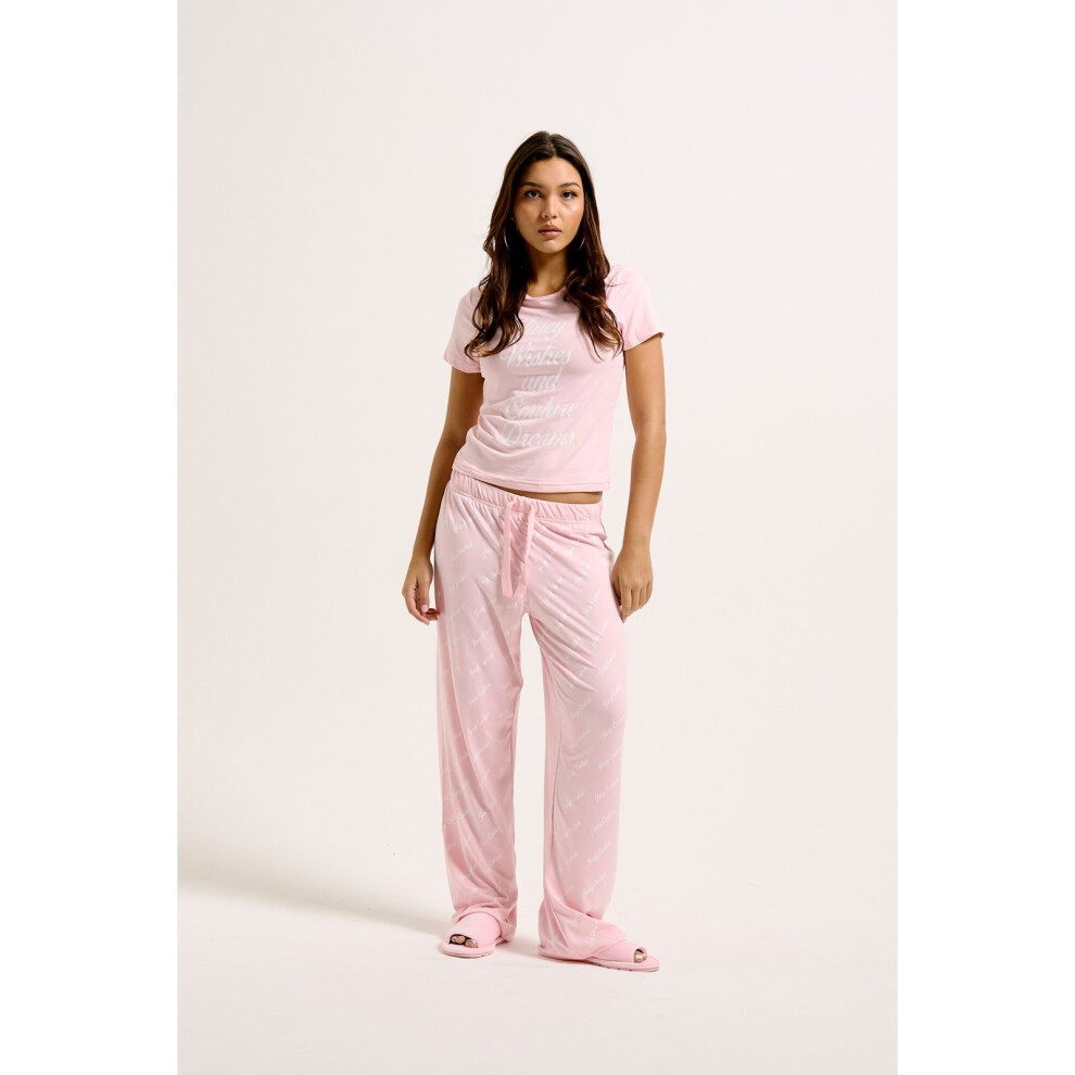(Pink, L) Juicy Couture Juicy Wishes Polyester Women's Pink Loungewear Set