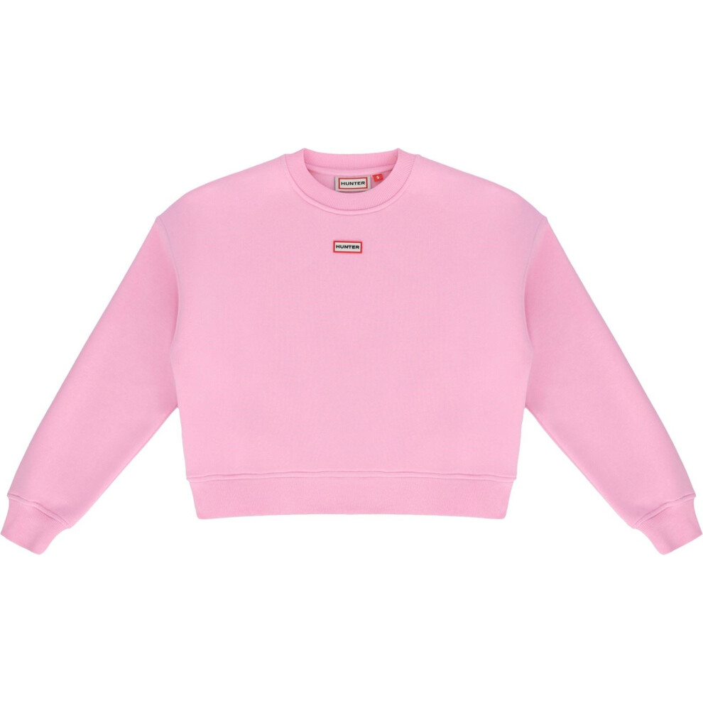 (Pink, M) Hunter Tina Logo Cropped Crew Cotton Women's Pink Sweatshirt