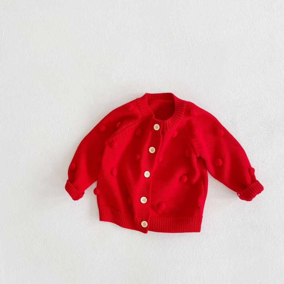 (Red,73cm/28.74in)Ravissante tenue tricotée automne hiver bébé fille avec pantalon cardigan douillet et