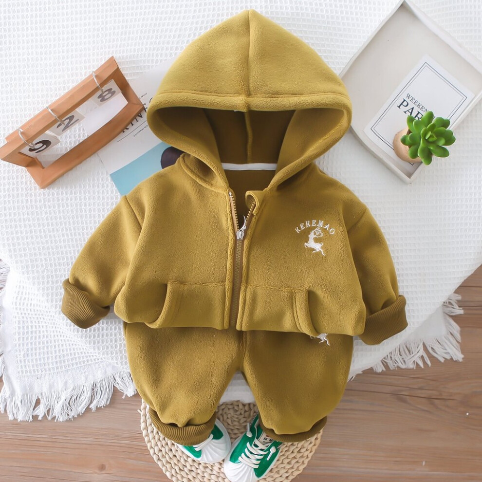 (Green Set,100cm/39.37in)Ensemble gilet polaire trois pièces doux et confortable bébé garçon avec motif cerf dessin animé mignon parfait pour la