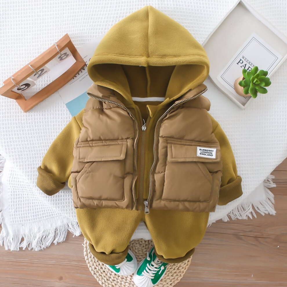 (Green,120cm/47.24in)Ensemble gilet polaire trois pièces doux et confortable bébé garçon avec motif cerf dessin animé mignon parfait pour la