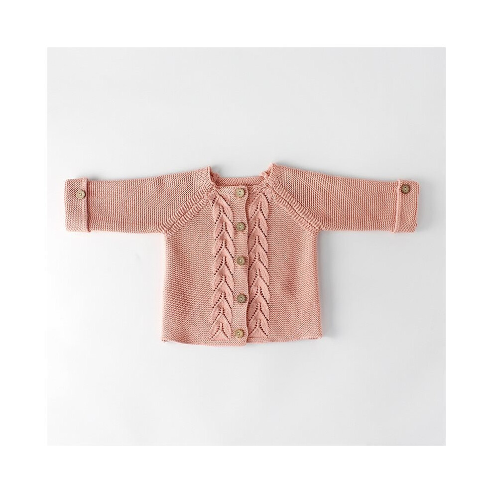 (Pink Jacket,90cm/35.43in)Coffret cadeau bébé trois pièces tendance comprenant cardigan motif feuilles et barboteuse tricotée douce pour fille