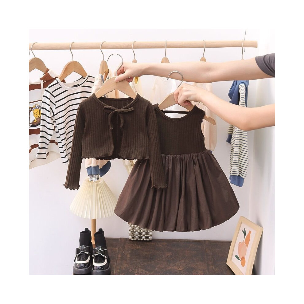 (120cm/47.24in)Charmant ensemble robe bébé fille style coréen avec joli cardigan et jupe moelleuse