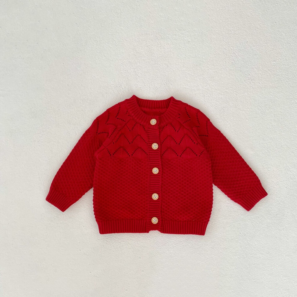 (Jacket,90cm/35.43in)Ensemble de vêtements tricotés élégant et confortable bébé fille avec veste à l'échelle creuse tendance et barboteuse en