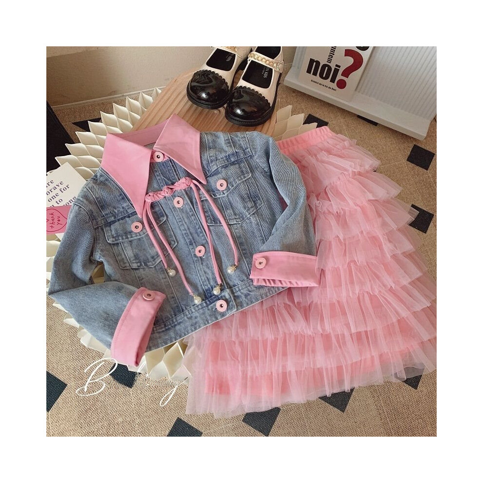 (100cm/39.37in)Ensemble élégant veste et jupe en jean tissu doux pour fille idéal toutes saisons