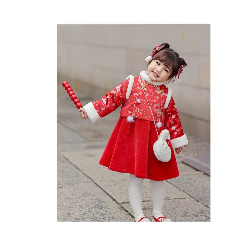 (Red Bag,90cm/35.43in)Belle robe fille pour nouvel an tissu coton doux élégant ensemble hiver parfait célébrations pour