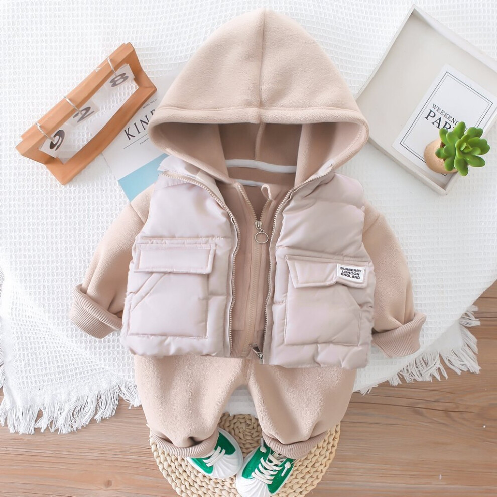 (Beige,80cm/31.50in)Ensemble gilet polaire trois pièces doux et confortable bébé garçon avec motif cerf dessin animé mignon parfait pour la