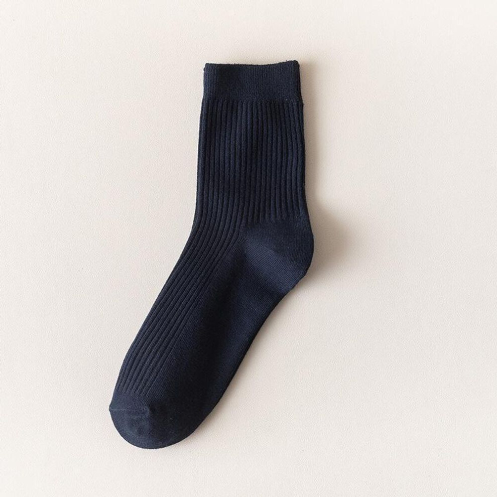 (navy, One Size) Men's Mid-Tube Sports Socks - Solid Color Cotton for Spring, Autumn, and Winter