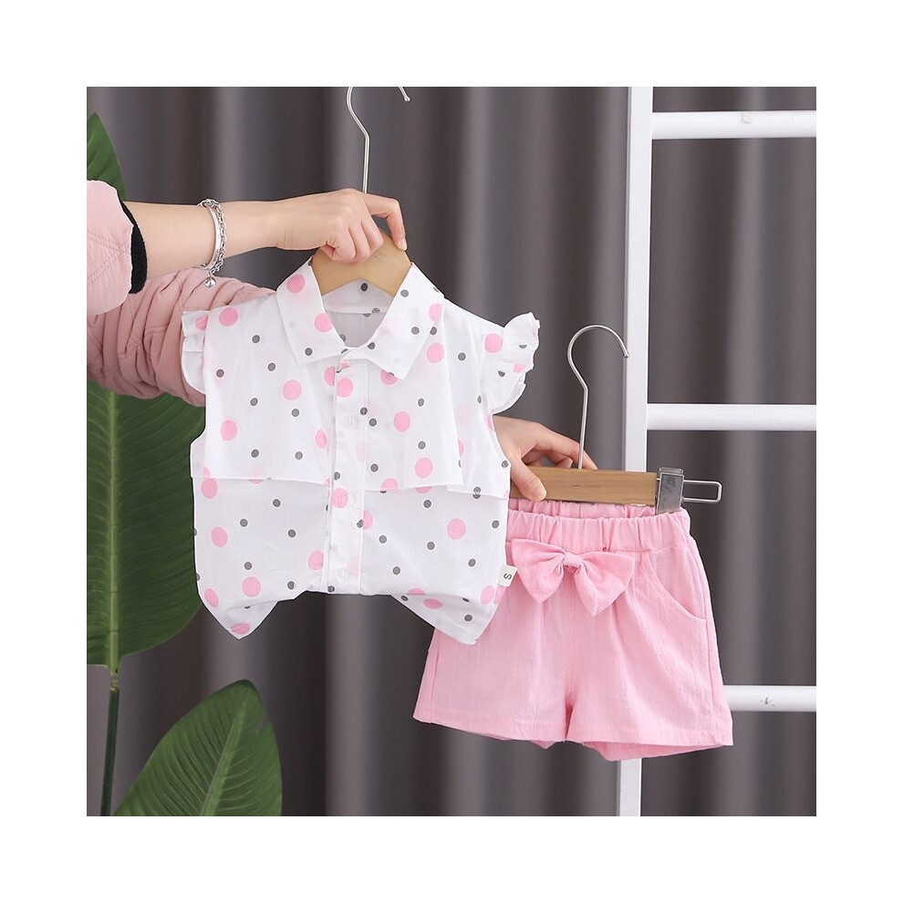 (Pink,120cm/47.24in)Joli ensemble pyjama deux pièces été pour nourrissons et tout-petits avec short manches courtes et