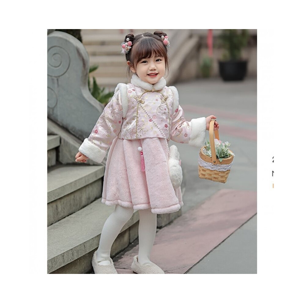 (Pink,150cm/59.06in)Belle robe fille pour nouvel an tissu coton doux élégant ensemble hiver parfait pour célébrations