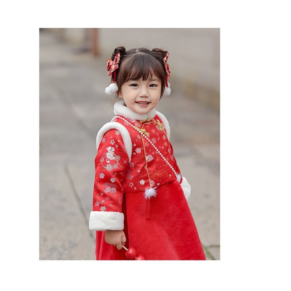 (Red,110cm/43.31in)Belle robe fille pour nouvel an tissu coton doux élégant ensemble hiver parfait pour célébrations