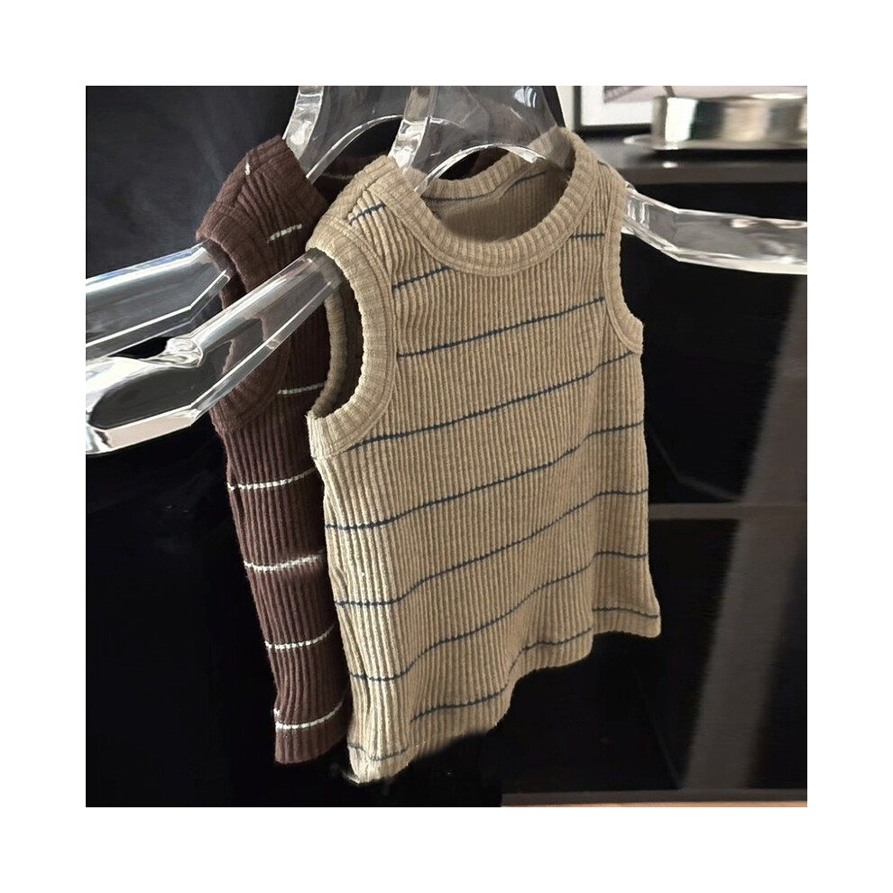 (130cm/51.18in)Élégant ensemble mode été coréen enfant comprenant haut rayé sans manches et jupe à pois