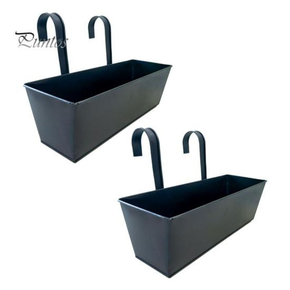 (black, 2pcs) Hanging Flower Pot Rectangular Railing Planter With Drainage Hole 16 Inch Planter Box With Hooks For Balcony Porch Or Deck Herbs Flowers