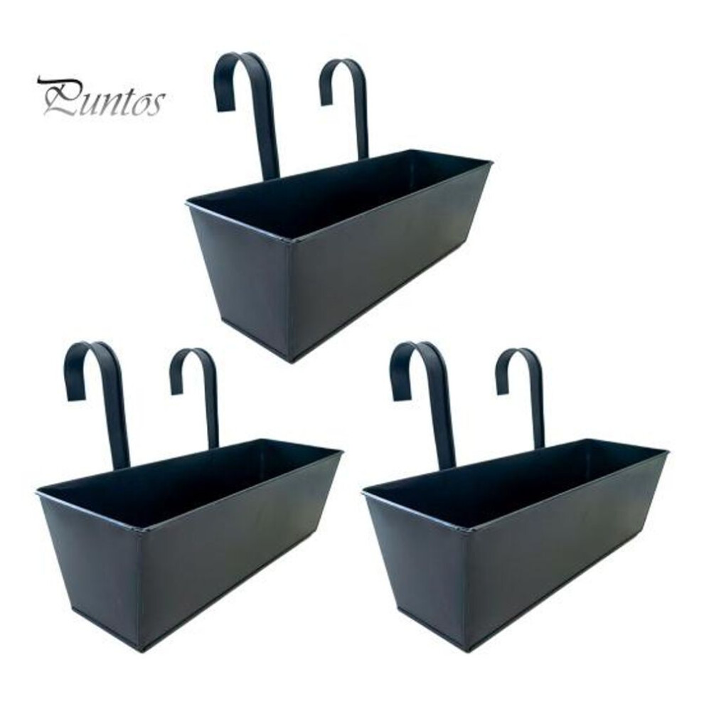 (black, 3pcs) Hanging Flower Pot Rectangular Railing Planter With Drainage Hole 16 Inch Planter Box With Hooks For Balcony Porch Or Deck Herbs Flowers