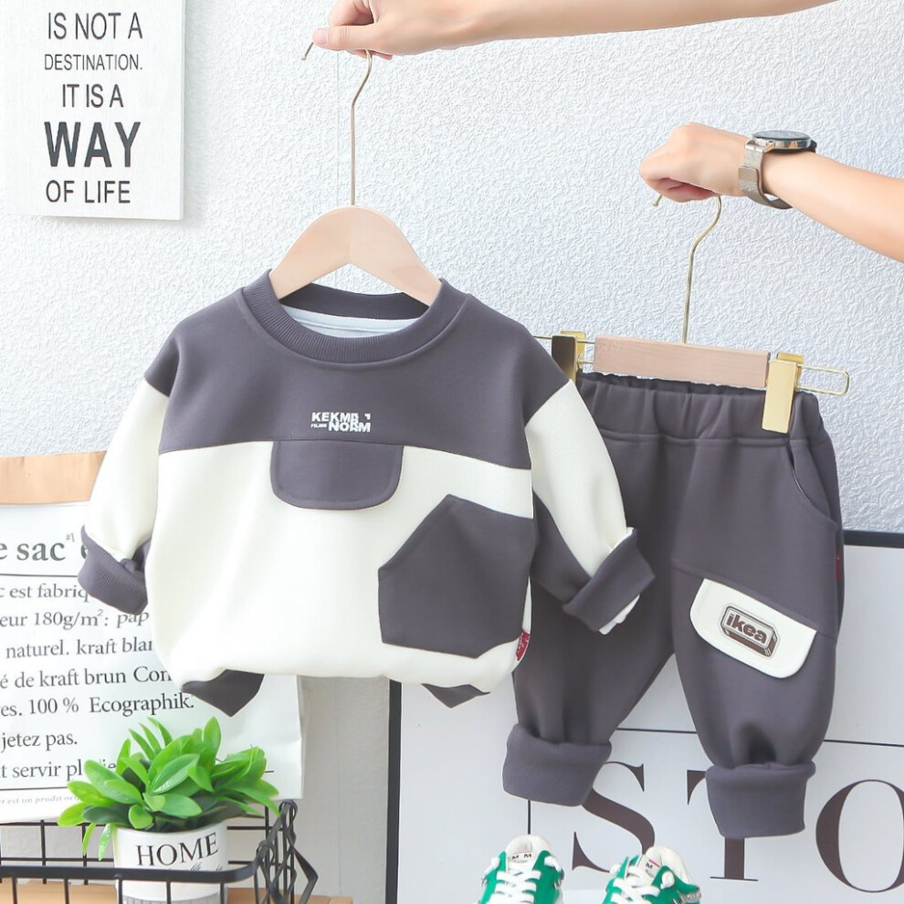 (Gray,120cm/47.24in)Ensemble sweat à capuche et pantalon en coton mélangé polyvalent Colorblock pour bébé garçon tendance de 1 3 à