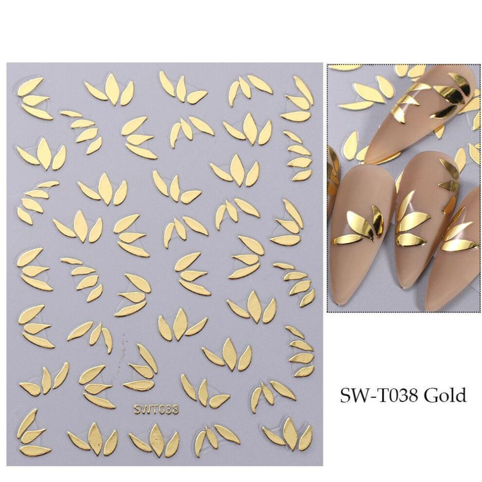 (gold) 1 Sheet Metallic Leaf Design Nail Art Stickers Golden Pattern Spring Petal Nail Art Decals For Nail Art Decoration