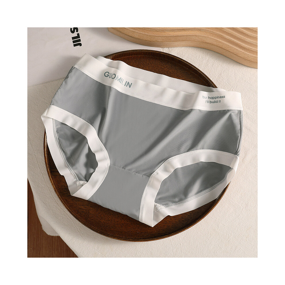 (Gray,L)Élégant été femme colorée fine soie glacée sous vêtement respirant sans couture mi-culotte taille
