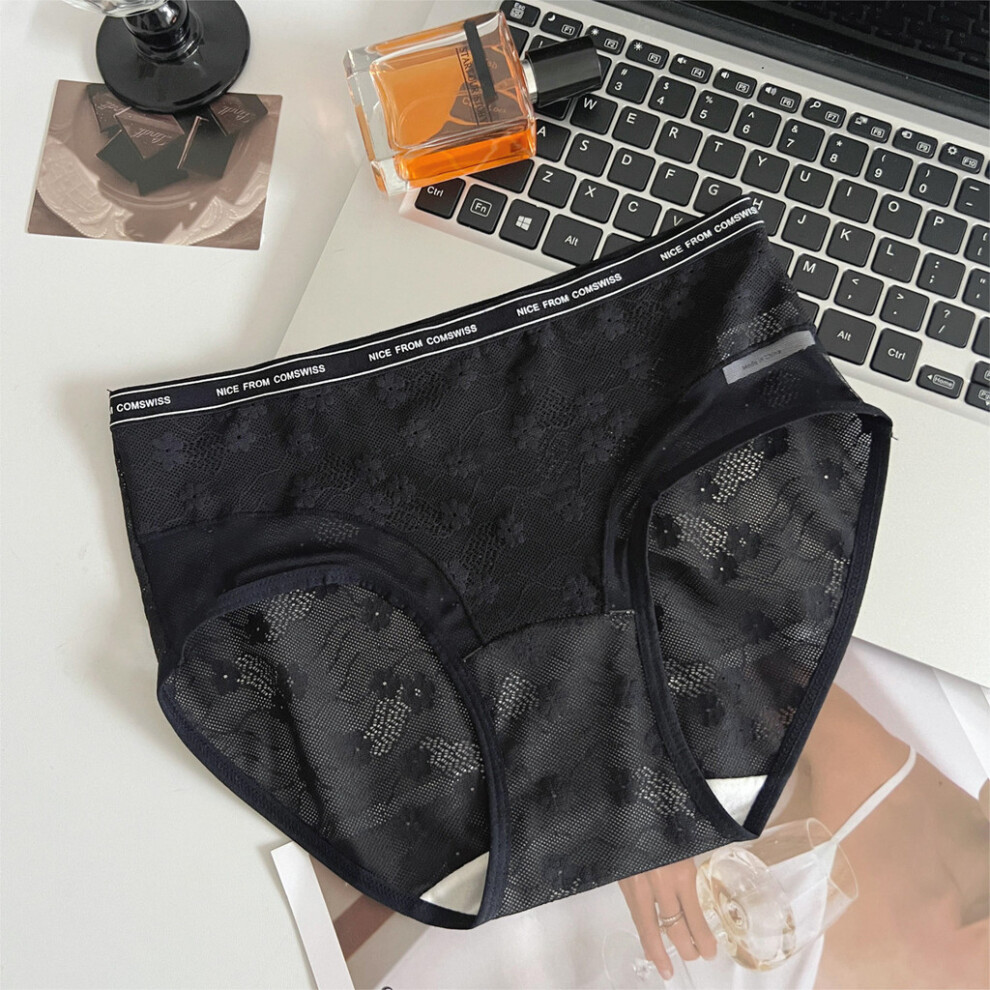 (Black,L)Sous vêtement chic en maille dentelle pour femme avec soufflet en coton confortable et design élégant pour toutes les occasions