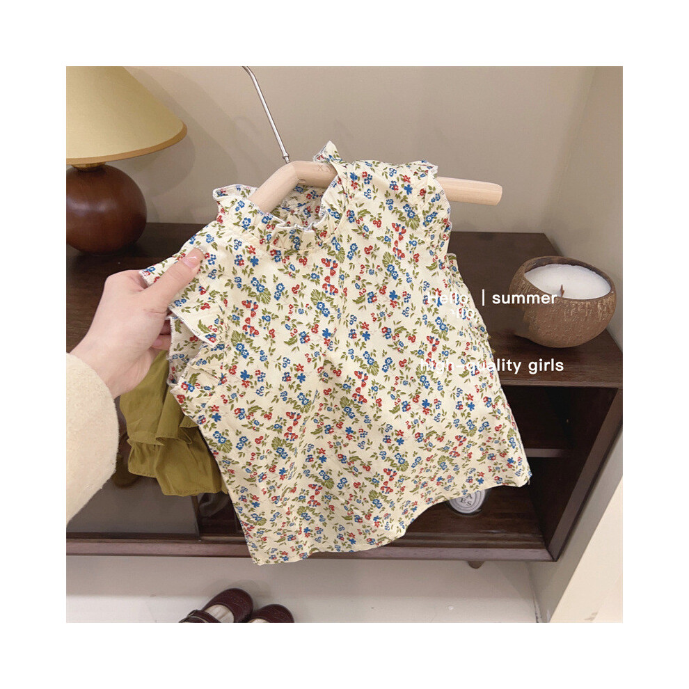 (Beige Floral,130)Joli ensemble deux pièces été pour fille avec chemise fleurie confortable et ensemble short élégant