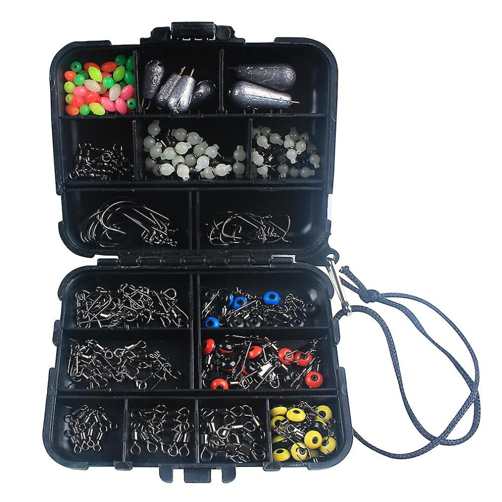 (As Show, One Size) 177Pcs Fishing Accessories Kit Crank Hooks Sinker Weights Swivels Snaps Connectors Beads Fishing Tac 6909775554883