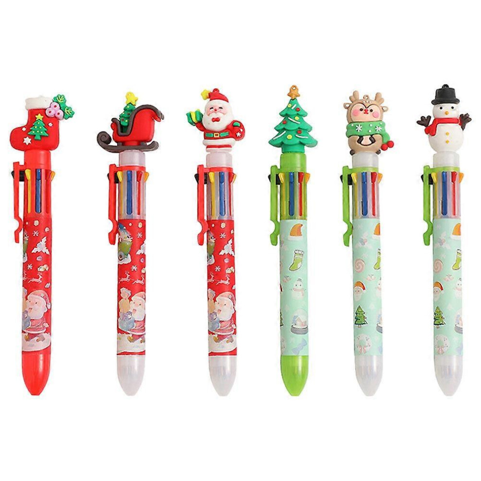 Kricely (As Show, One Size) 6Pcs Cartoon Ballpoint Pens Christmas Themed Ballpoint Pens Student Writing Pens Xmas Gifts