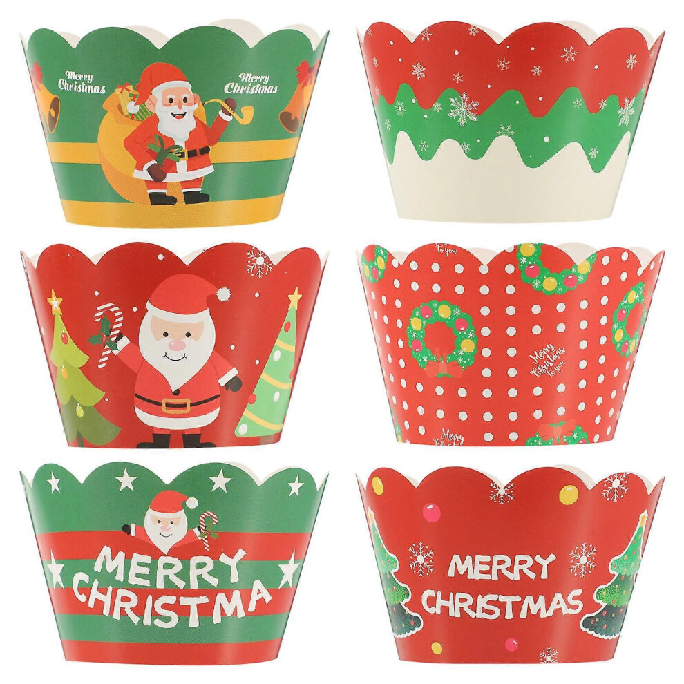 Kricely (As Show, One Size) 6Pcs Christmas Cupcake Wrappers Cake Muffin Wrappers Decorations Party Favors White