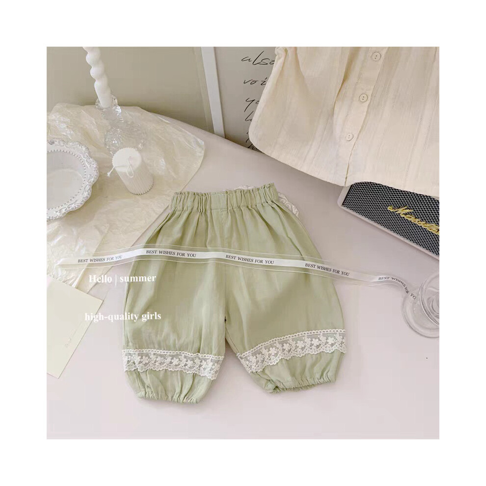 (Lace Pants,110)Charmant chemisier en coton doux style français et élégant ensemble neuf pantalons filles pour