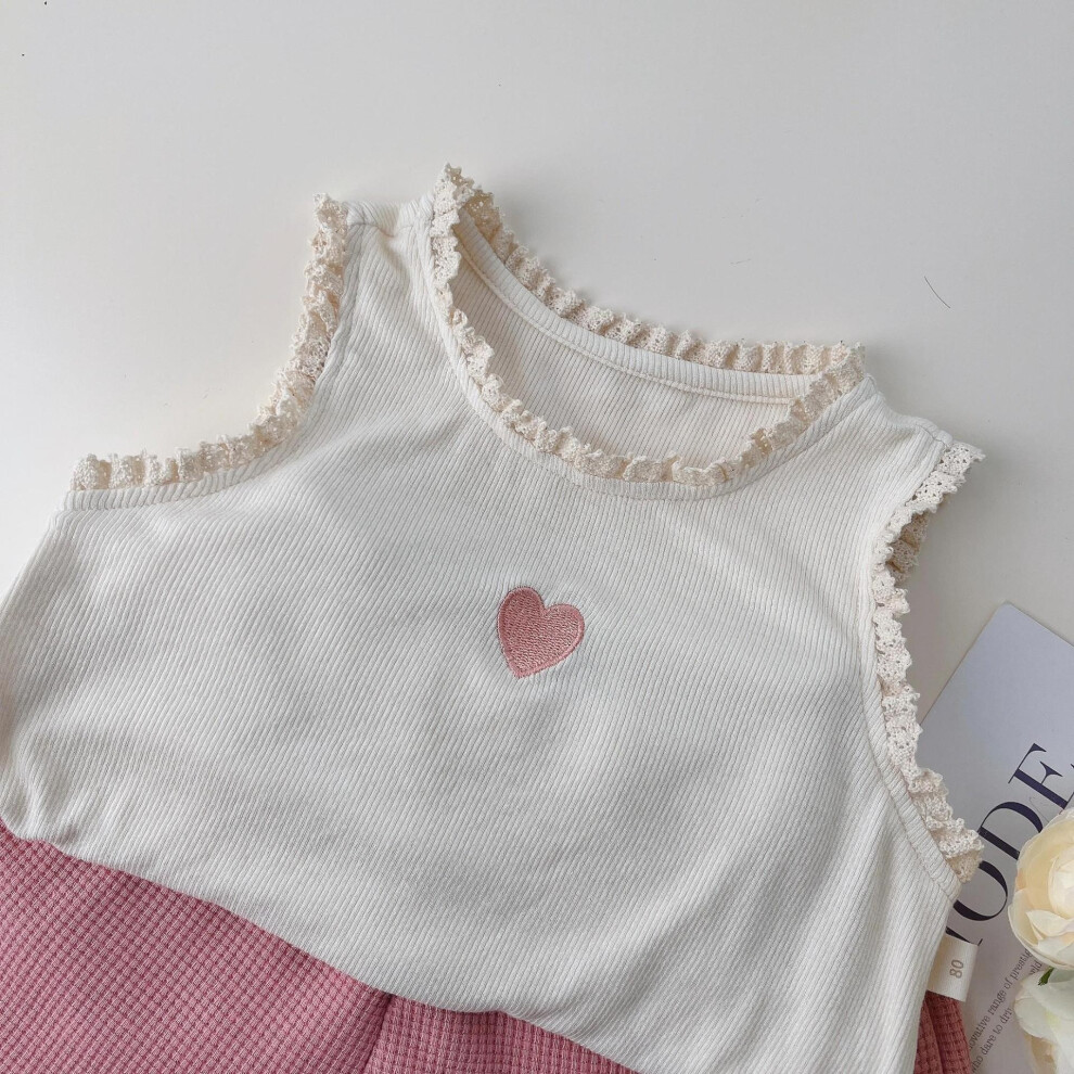 (Heart Vest,Size 110)Adorable ensemble robe deux pièces style coréen fille été coton doux pour 3 à 8 ans