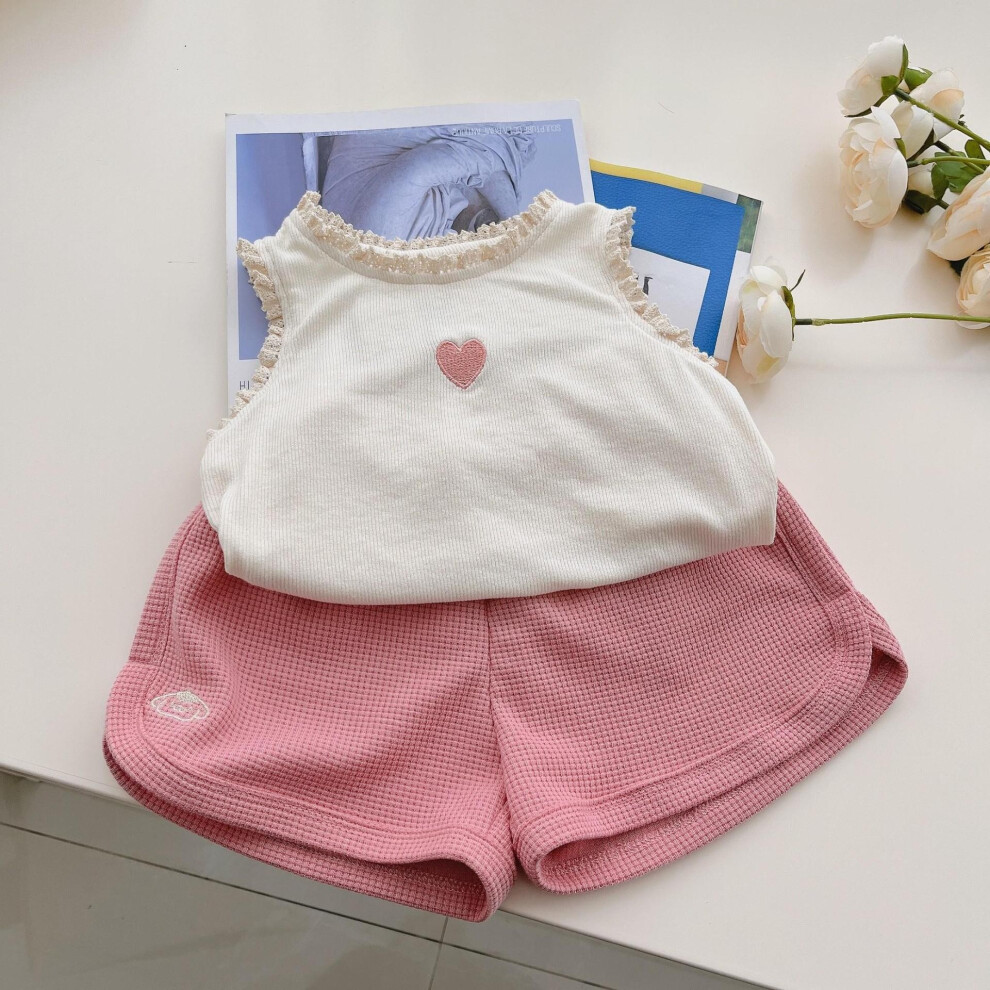 (Heart Set,Size 120)Adorable ensemble robe deux pièces style coréen fille été coton doux pour 3 à 8 ans