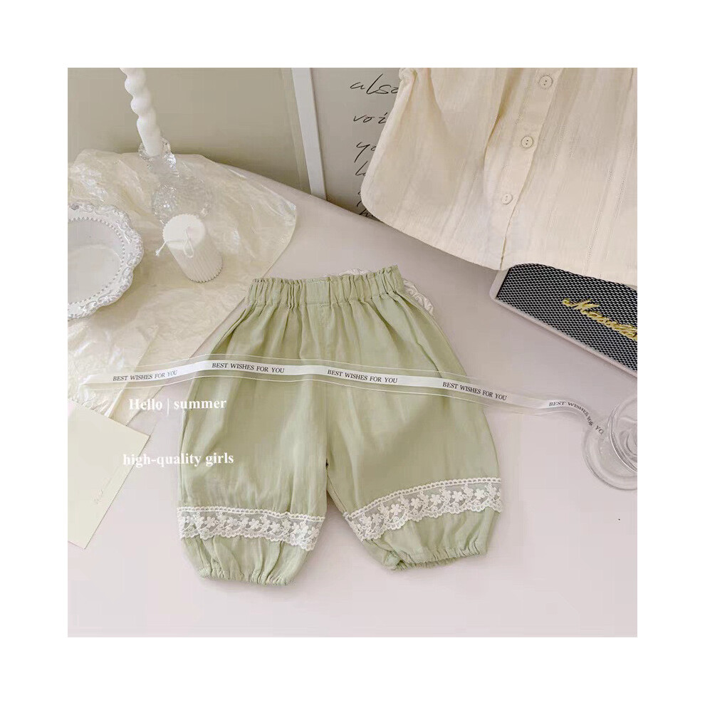 (Lace Pants,130)Charmant chemisier en coton doux style français et élégant ensemble neuf pantalons filles pour