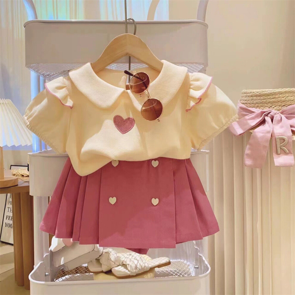 (Beige Set,Size 100)Adorable ensemble robe deux pièces style coréen fille été coton doux pour 3 à 8 ans