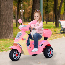 HOMCOM 3-Wheel Electric Ride-On Toy Motorbike for Kids - Pink, 6V, 25kg, 3km/h, Lights & Music, 3-5 yrs, Code 370-035PK