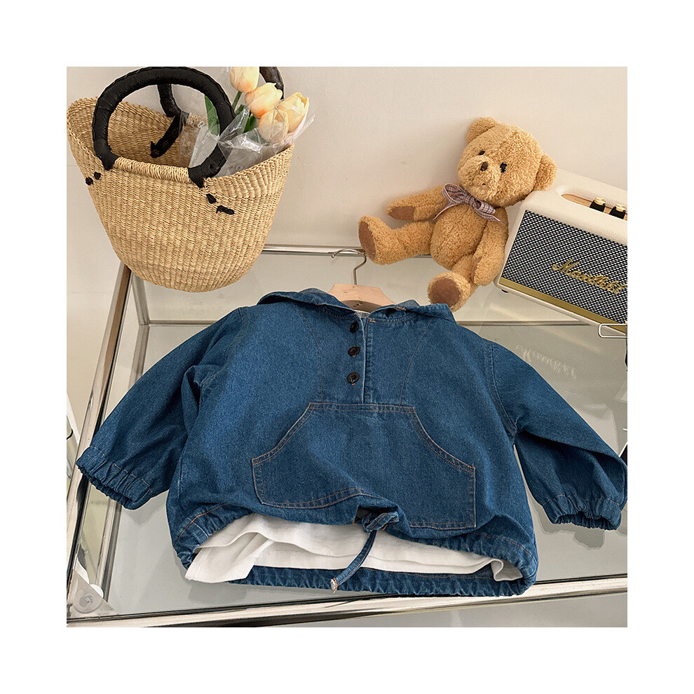 (Denim Jacket,140cm)Veste en jean élégante fille printemps automne tenue avec haut blanc confortable à manches longues et pantalon noir élégant