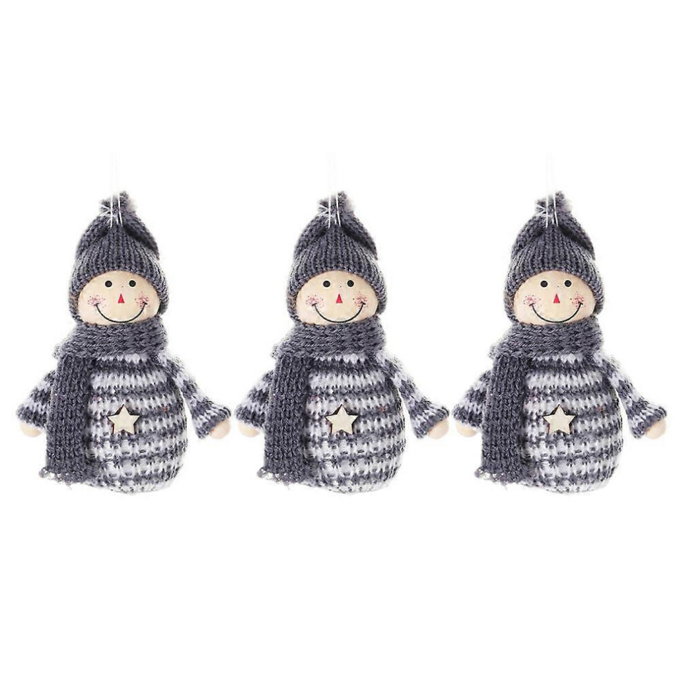 Kricely (As Show, One Size) 3Pcs Christmas Creative Wooden Snowman Doll Pendants Knitting Doll Decor