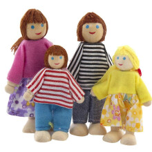(As show, One size) 4pcs Wooden Dolls Pretend Play Set Dolls Family for Children Kids Figure Toy Mini House Gift