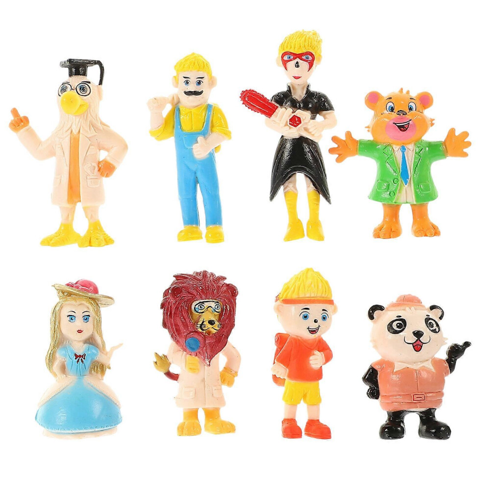 Kricely (As Show, One Size) 8Pcs Desktop Cute People Figurine Decoration Miniature Animal Ornament Garden Layout People Photo Prop