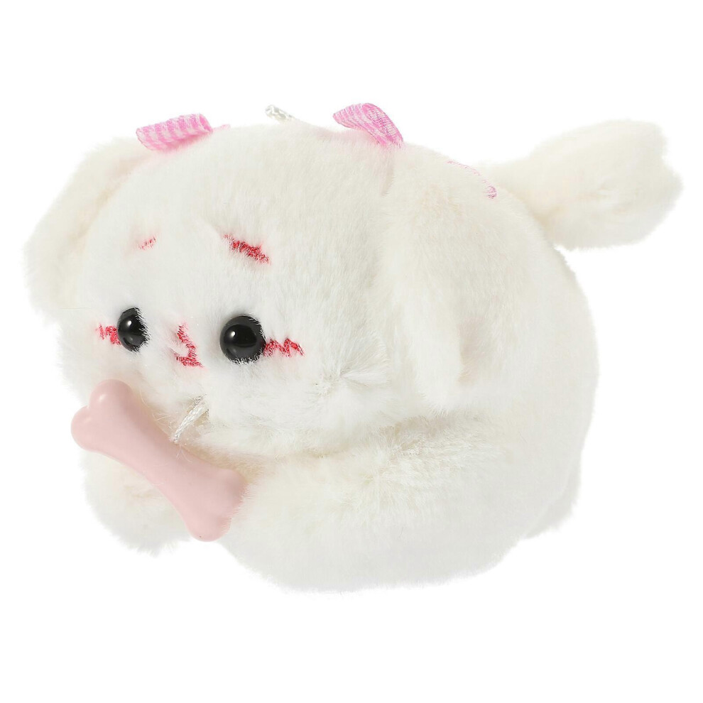 Kricely (8.5X7.5x6.5cm, ) Plush Tail Wagging Animal Doll Simulation Animal Pull String Tail Wagging Doll White