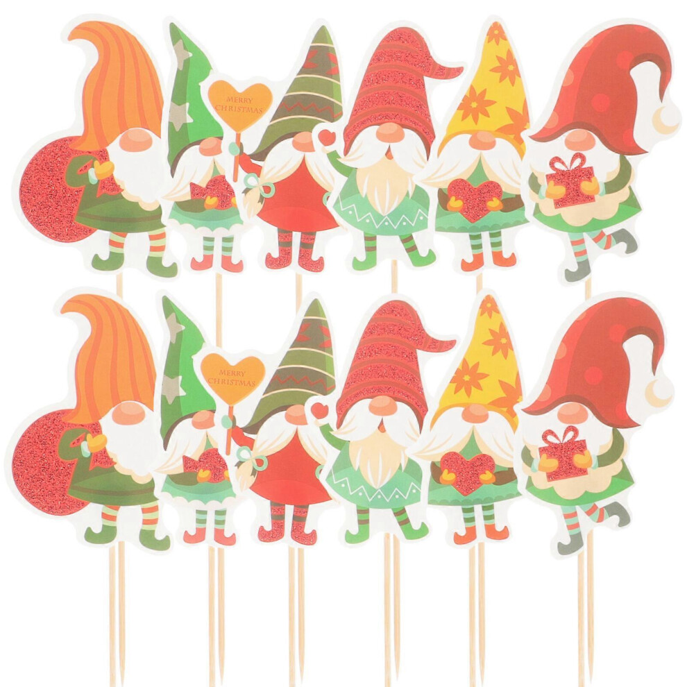 Kricely (6.2X4.5cm, One Size) 12Pcs Christmas Decorative Gnome Style Cake Picks Cake Decorations Party Cake Picks