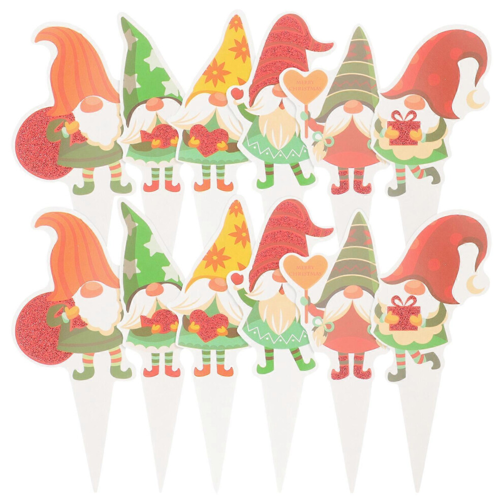 Kricely (10.4X5.1cm, One Size) 12Pcs Christmas Decorative Gnome Style Cake Picks Cake Decorations Party Cake Picks
