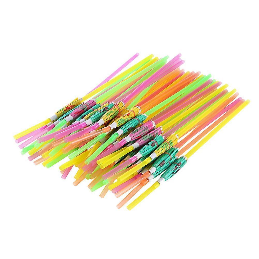 Kricely (As Show, One Size) 200Pcs Disposable Drinking Pipettes Umbrella Design Straws Party Decorative Fluorescence Drinking Straw Hawaiian Luau Party Supply