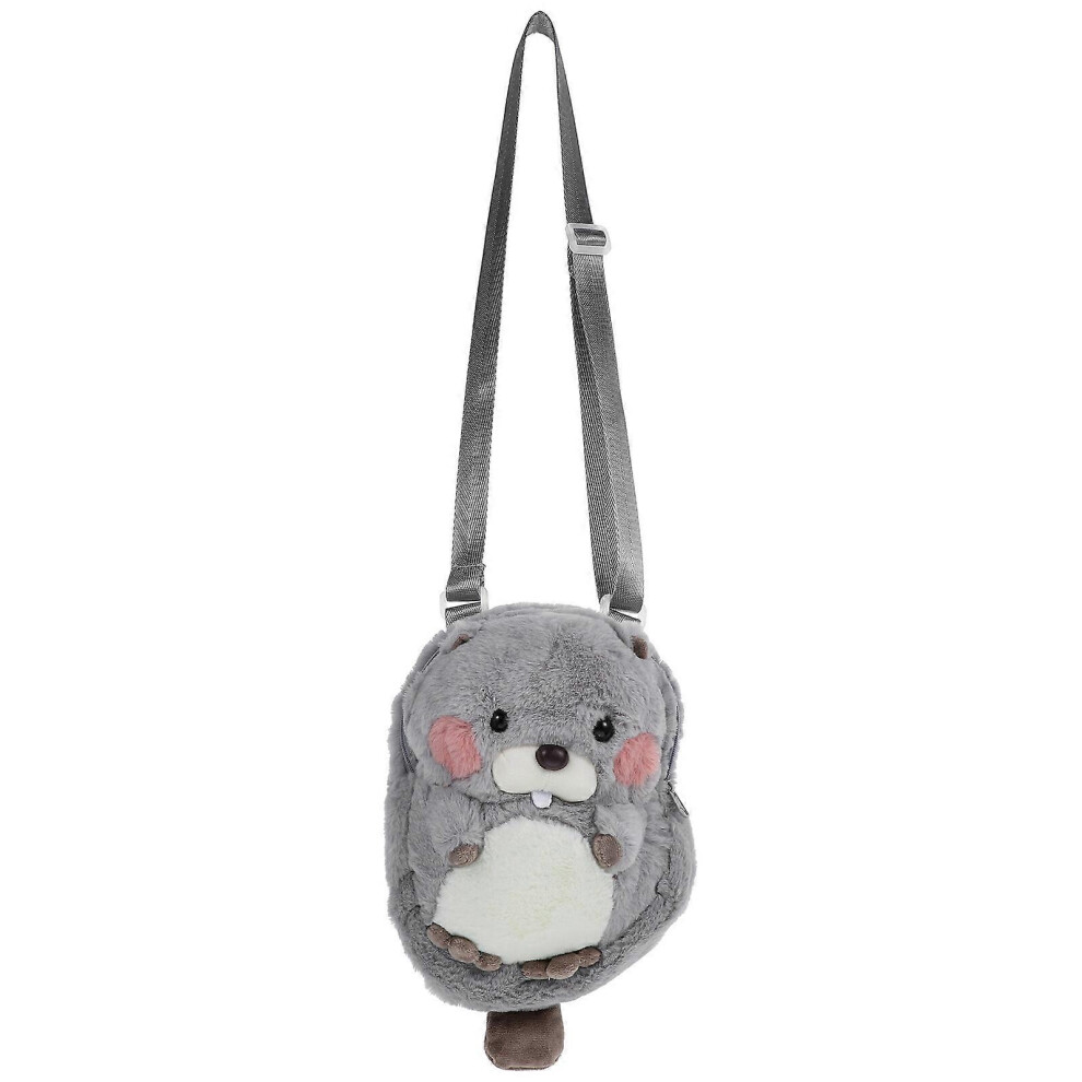 Kricely (, One Size) Plush Crossbody Bag Animal Shape Bag Animal Plush Crossbody Purse Decorative Crossbody Bag Grey