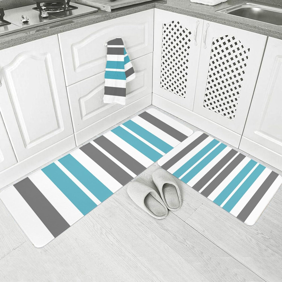 (Stripechm0669, 19.7x31.5In+19.7x47.2In) Watercolor Purple Leaf Birds Kitchen Rugs and Mats Farm Animals with Botanical 2 Piece Comfort Standing Floor-image-OPC-PGZZFYV-NEW