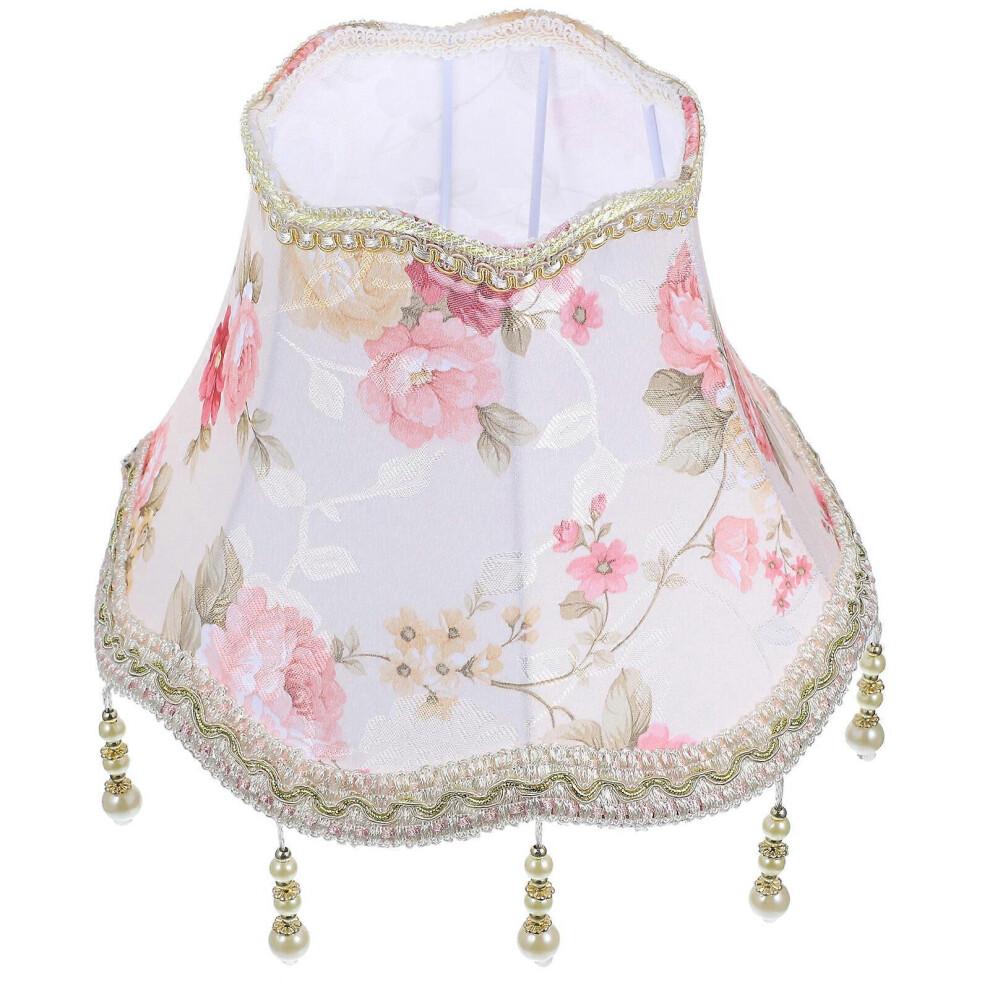 Kricely (As Show, One Size) Cloth Lamp Shade Retro Fringe Beads Lamp Cover Decorative Table Lamp Cover European Lampshade E27