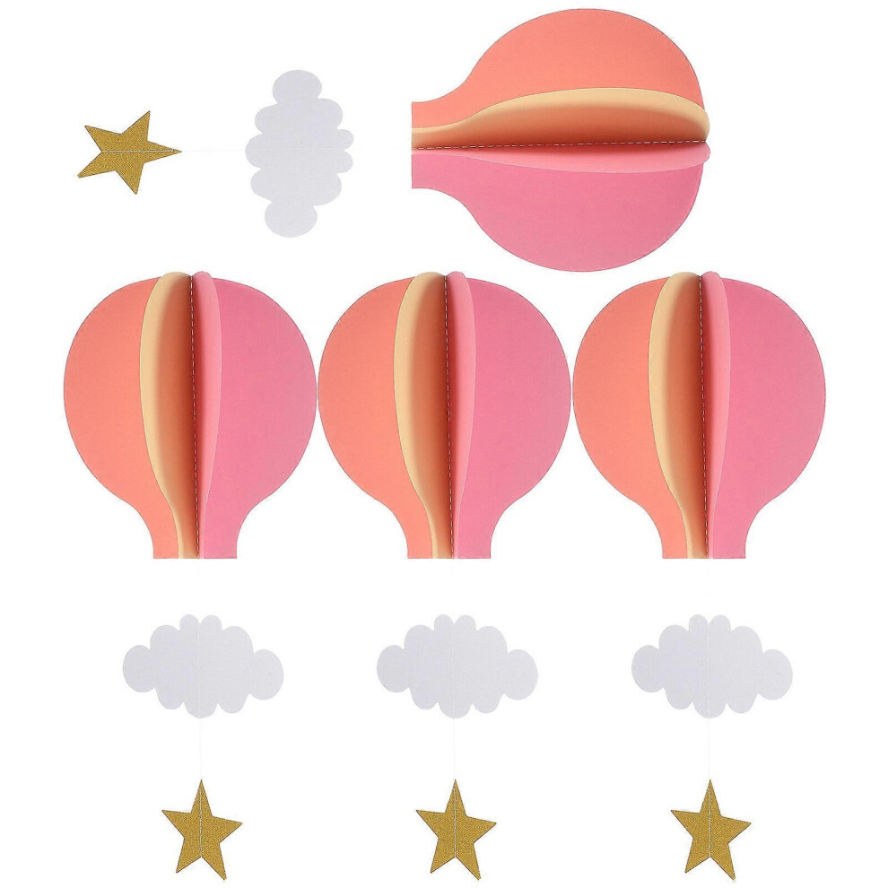 Kricely (As Show, One Size) 4Pcs 3D Paper Pendant Hot Air Balloons Clouds Stars Hanging Ornaments For Home Decor ( And Yellow) Light/Pink/Dark