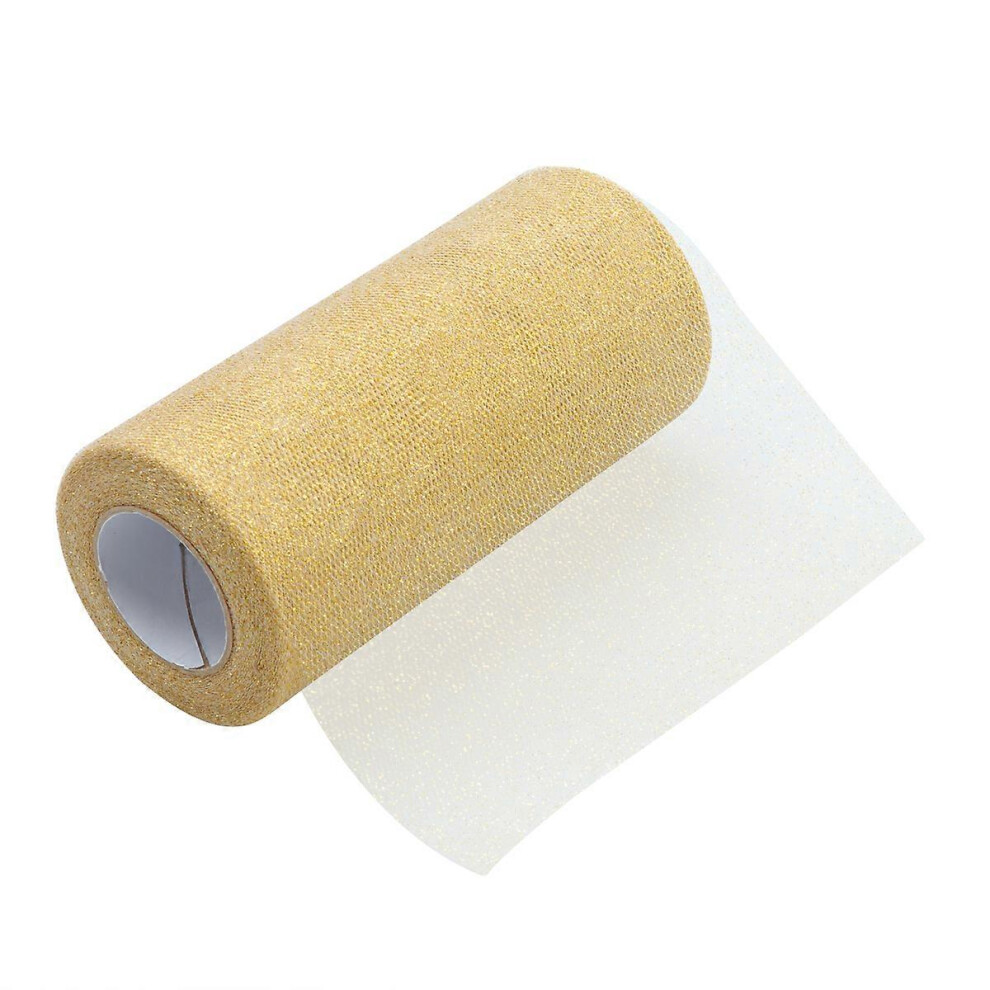 Kricely (As Show, One Size) 6 Inch Sparkling Tulle Ribbon Roll Glitter Tulle Rolls 25 Yards Tulle Spool (Gold) Gold