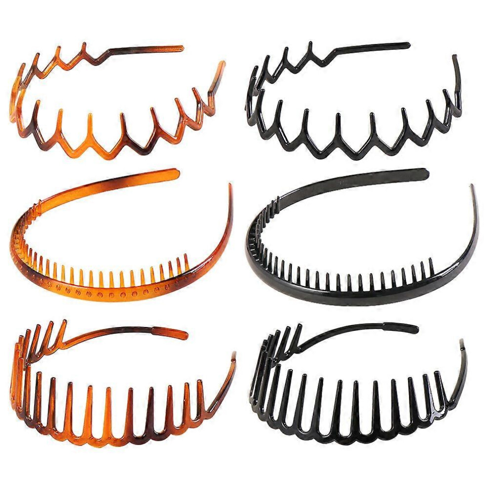 Kricely (As Show, One Size) 6Pcs Elastic Toothed Headbands Invisible Hair Hoops Unisex Wash Face Hair Clasps