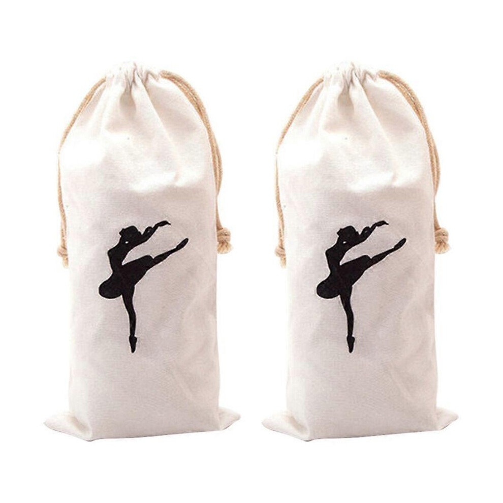 Kricely (As Show, One Size) 2Pcs Pointe Shoe Bags Ballet Drawstring Bags Canvas Dance Bags Ballet Shoes Storage Bags