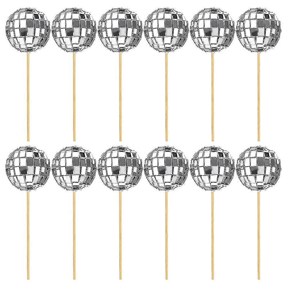 Kricely (As Show, One Size) 12Pcs Disco Ball Cake Pick Decorative Disco Ball Decoration Cake Decoration Disco Ball Cupcake Topper