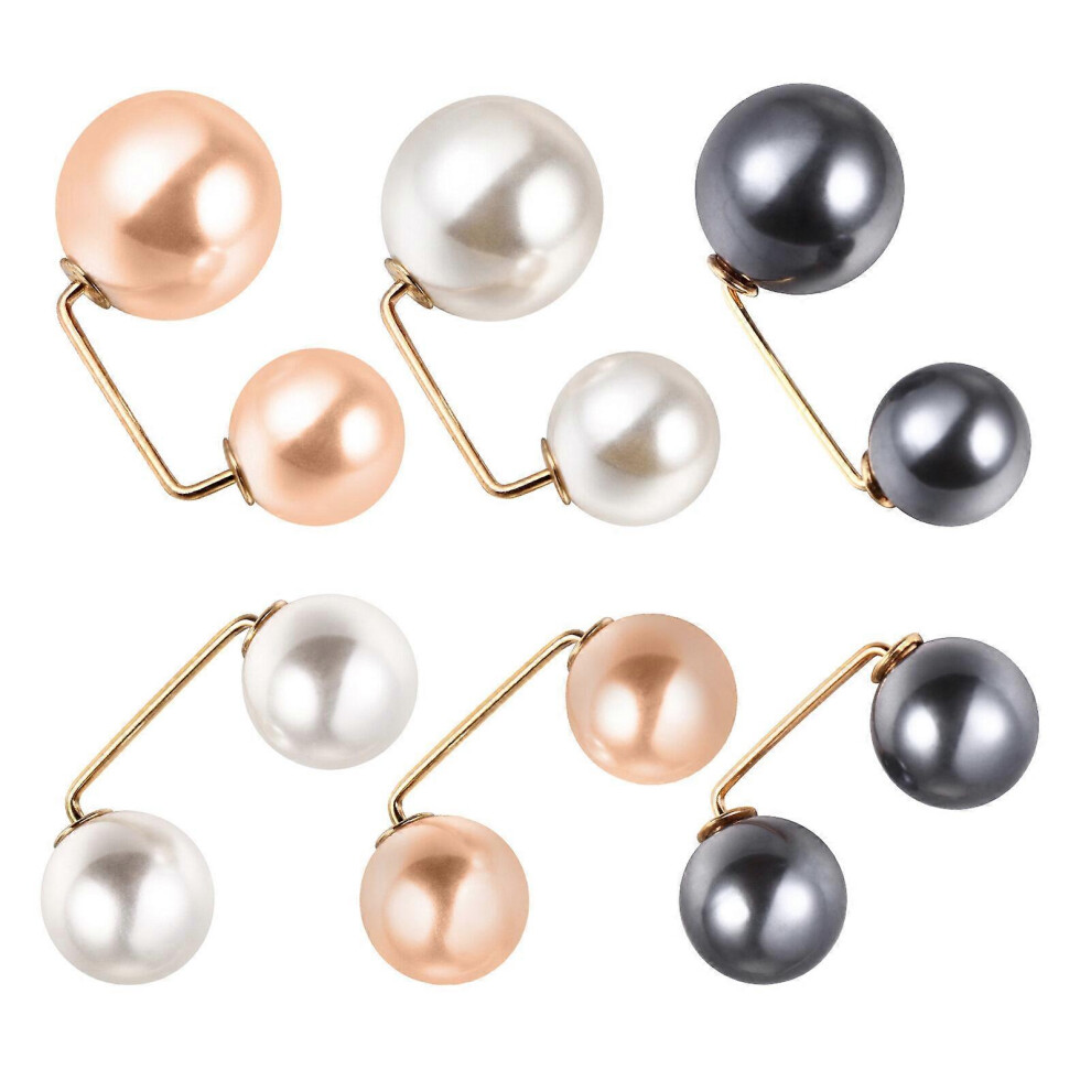Kricely (As Show, One Size) 6Pcs Faux Pearl Brooch Pin Safety Pin Fashion Shawl Collar Button (Random Style) White