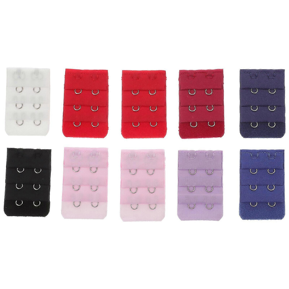 (As show, One size) 10PC Women's Bra Extenders Brassiere Extension Hooks Narrow 3 Rows 2 Buttons Bra Underwear Extension Buckle (Random Color)